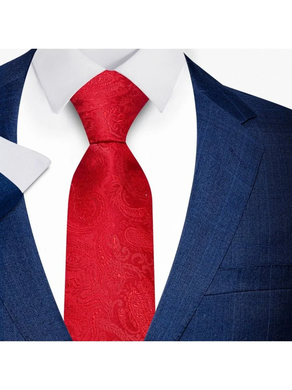 Men's Red 100% Microfiber Paisley Jacquard Formal Classic Necktie For Business